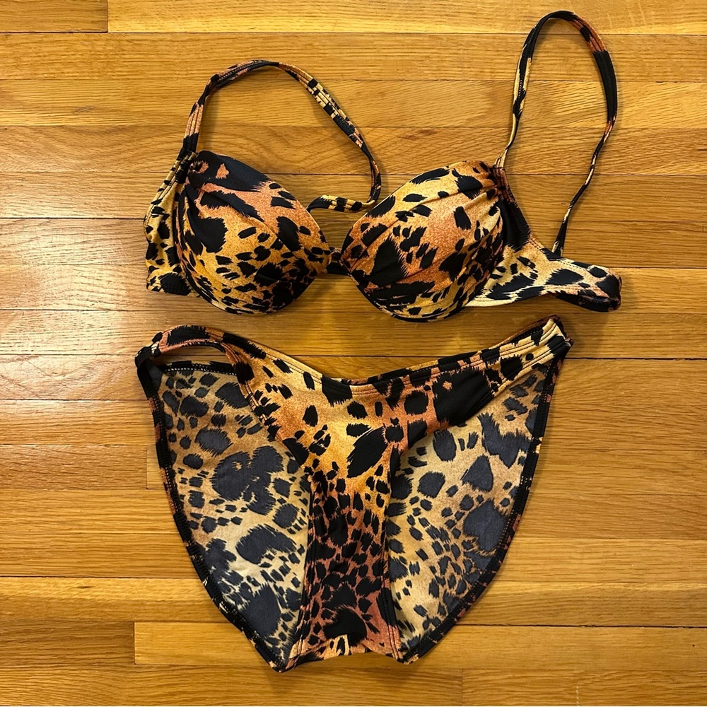 Vintage Leopard Print Bikini - Gold and Black